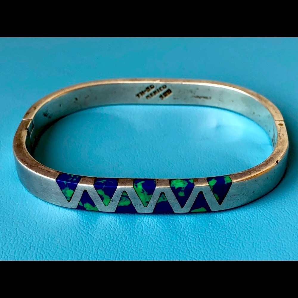 Azurite Malachite sterling silver Mexico bracelet